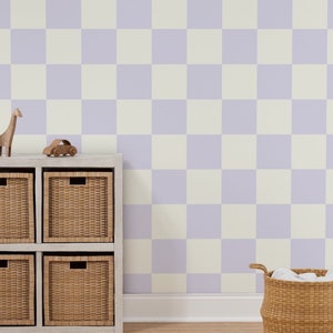Purple Checkerboard Wallpaper – Peel and Stick, Removable Self-Adhesive Nursery Decor, Baby Girl Room Accent Wall, Boho Girls Room Wallpaper