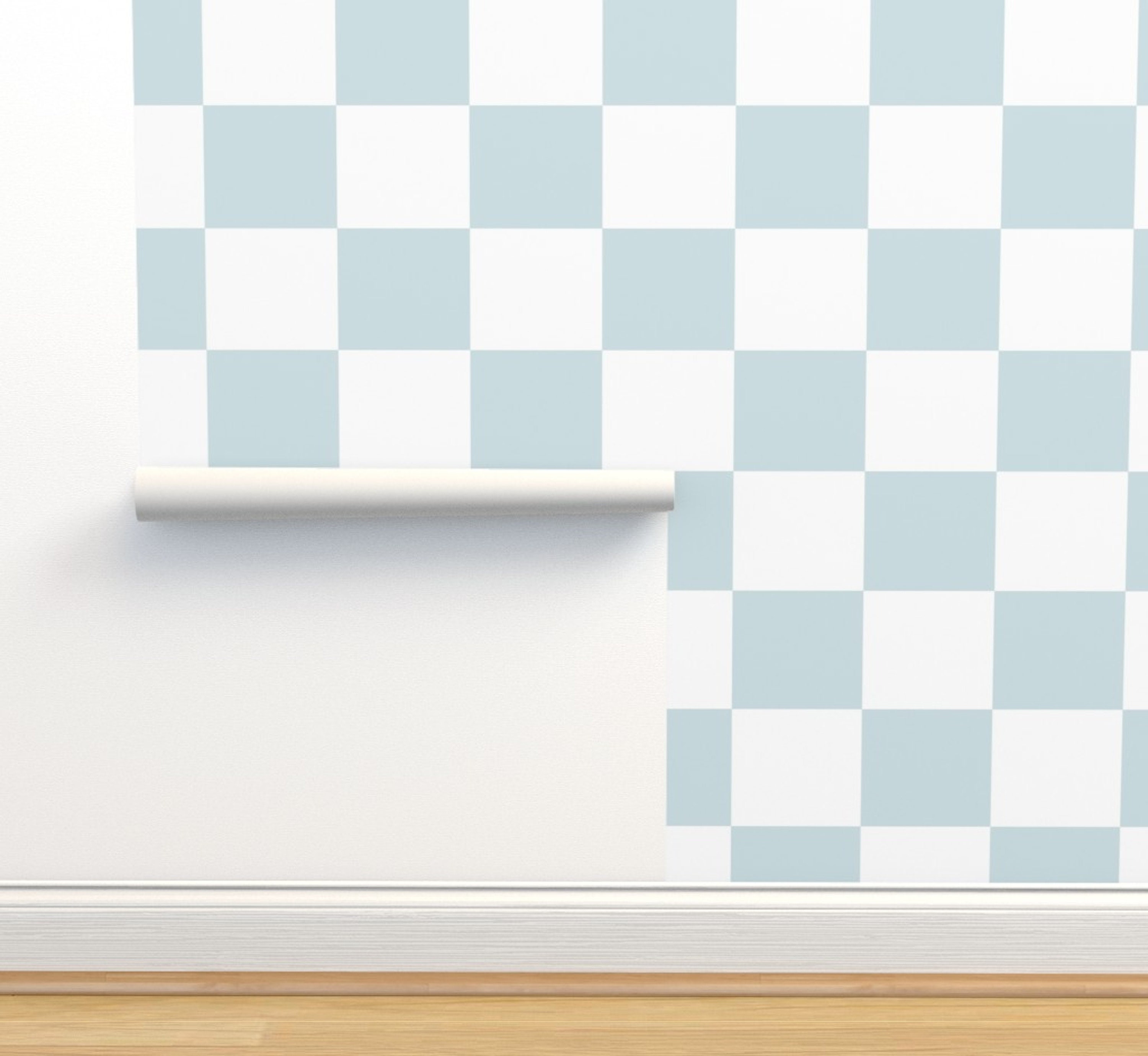 Baby Blue Checkered Wallpaper Peel and Stick – Boys Room Removable Wallpaper, Neutral Boho Nursery Wall Decor, Gingham Kids Room Wallpaper