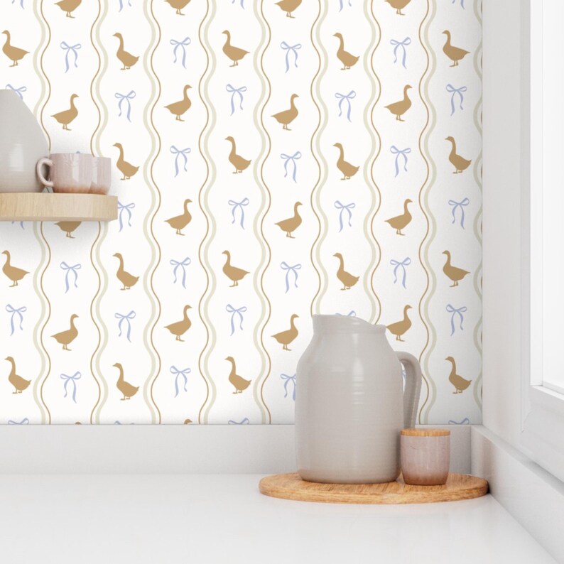 Vintage Goose Wallpaper Peel and Stick, Storybook Nursery Wallpaper ...