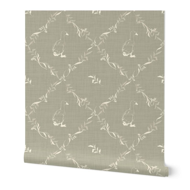 Sage Green Goose Wallpaper Peel and Stick, Storybook Nursery Wallpaper ...