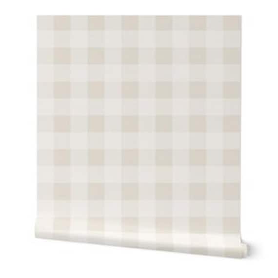 Neutral plaid Wallpaper Peel and Stick, Beige Gingham Farmhouse Wallpaper for Nursery and Cottage Accent Walls