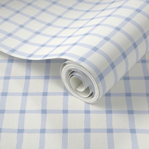 Gingham Blue Removable Peel and Stick, Gingham Plaid Blue Cabin Core Traditional Nursery Wallpaper,  Wall Art Wall Decor Self Adhesive