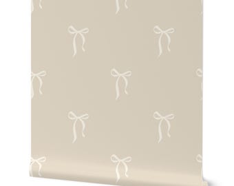 Pink Bow Wallpaper Peel and Stick, Coquette Nursery Wallpaper, Neutral Ribbon Wallpaper for Girls Bedroom Decor