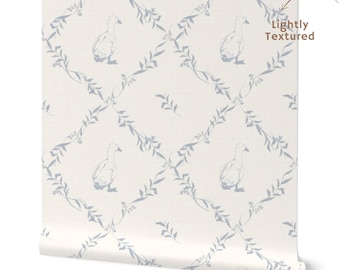 Blue Goose Wallpaper Peel and Stick, Storybook Boy Nursery Wallpaper, French Country Cottage Nursery Decor, Vintage Animal Wall Decor