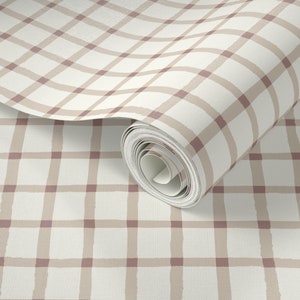 Neutral Gingham Peel and Stick Wallpaper: Boho Kids Room Decor