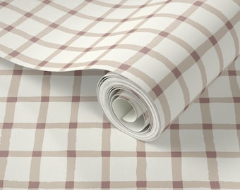 Neutral Gingham Peel and Stick Wallpaper: Boho Kids Room Decor