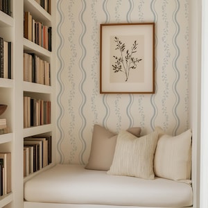 Blue Stripe Peel and Stick Wallpaper: Coastal Farmhouse Accent Wall