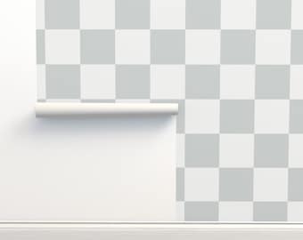 Large Grey Checker Wallpaper: Neutral Peel and Stick Wallpaper