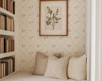 Floral Peel and Stick Wallpaper, Neutral Botanical Cottage Wallpaper for Nursery, Vintage Farmhouse Accent Wall Decor