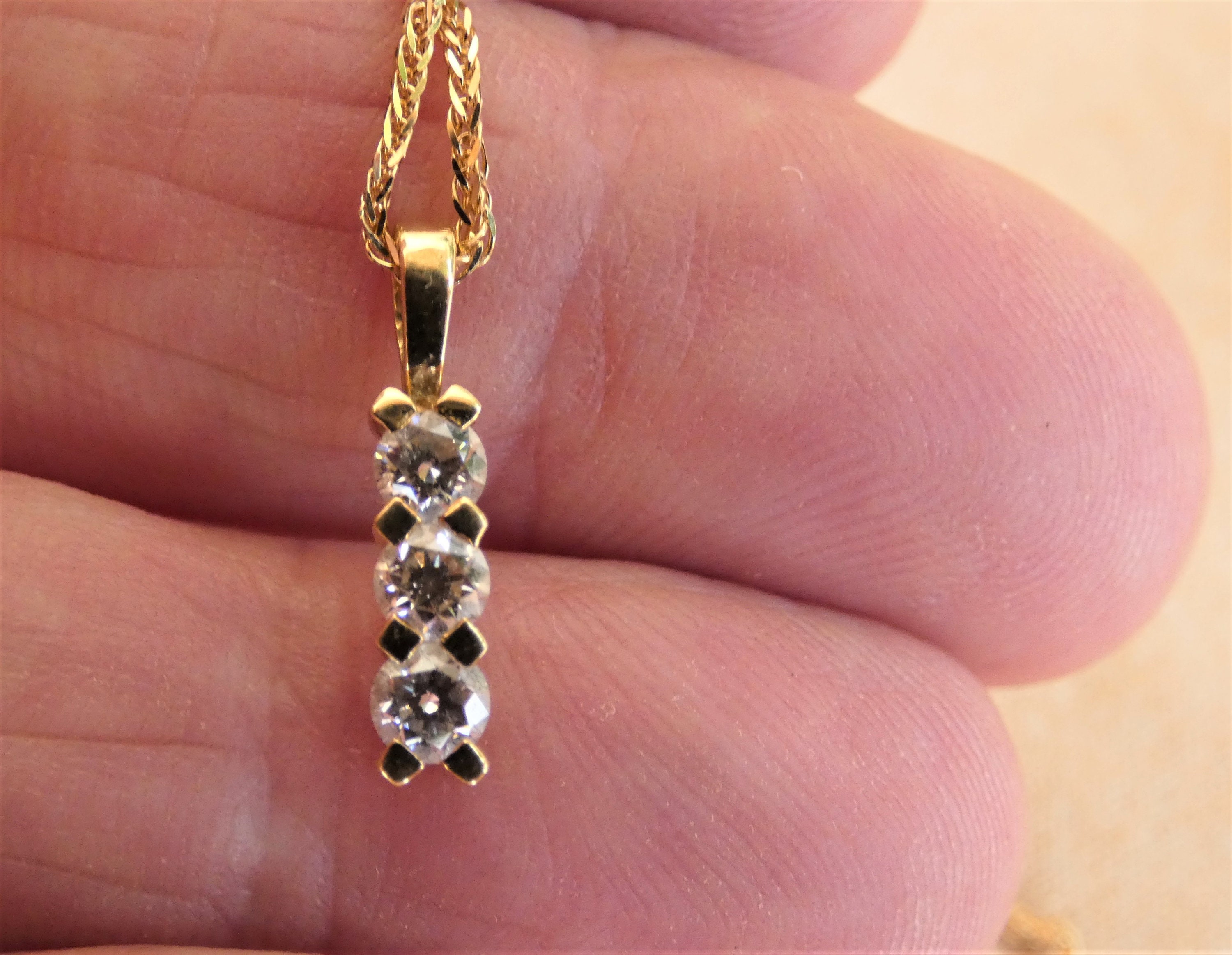 Gold Pendant Necklace with 3 Stones