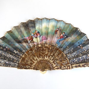 Italian 19th Century Bovine Bone Fan Hand Painted