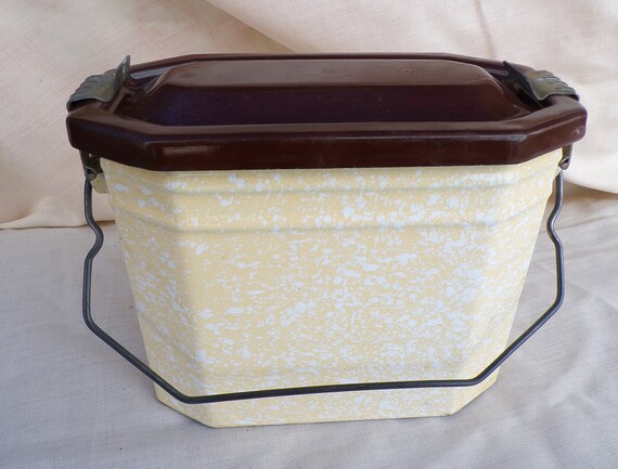 Vintage Cream and Brown French enamel Sandwich Tin - image 1