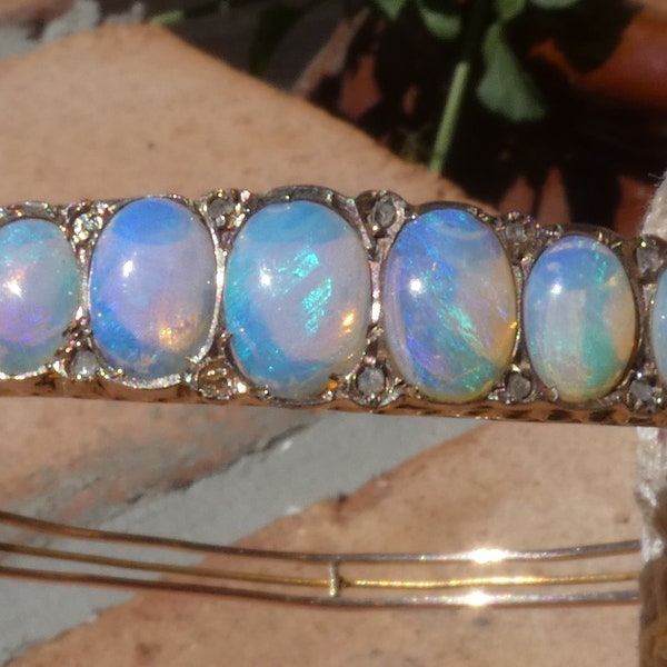 Antique 9ct gold Opal and Diamond Bangle. Chester Hallmark, 1919