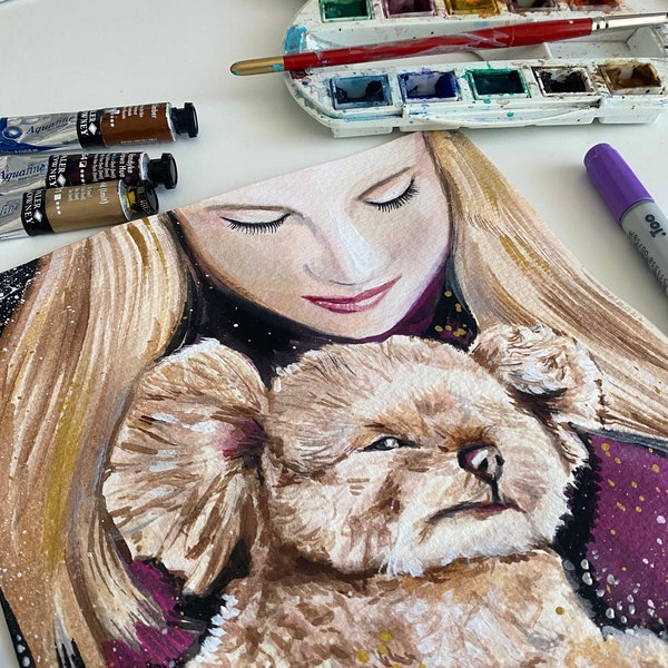 Custom pet portrait A5 or 20X20 cm TWO PETS