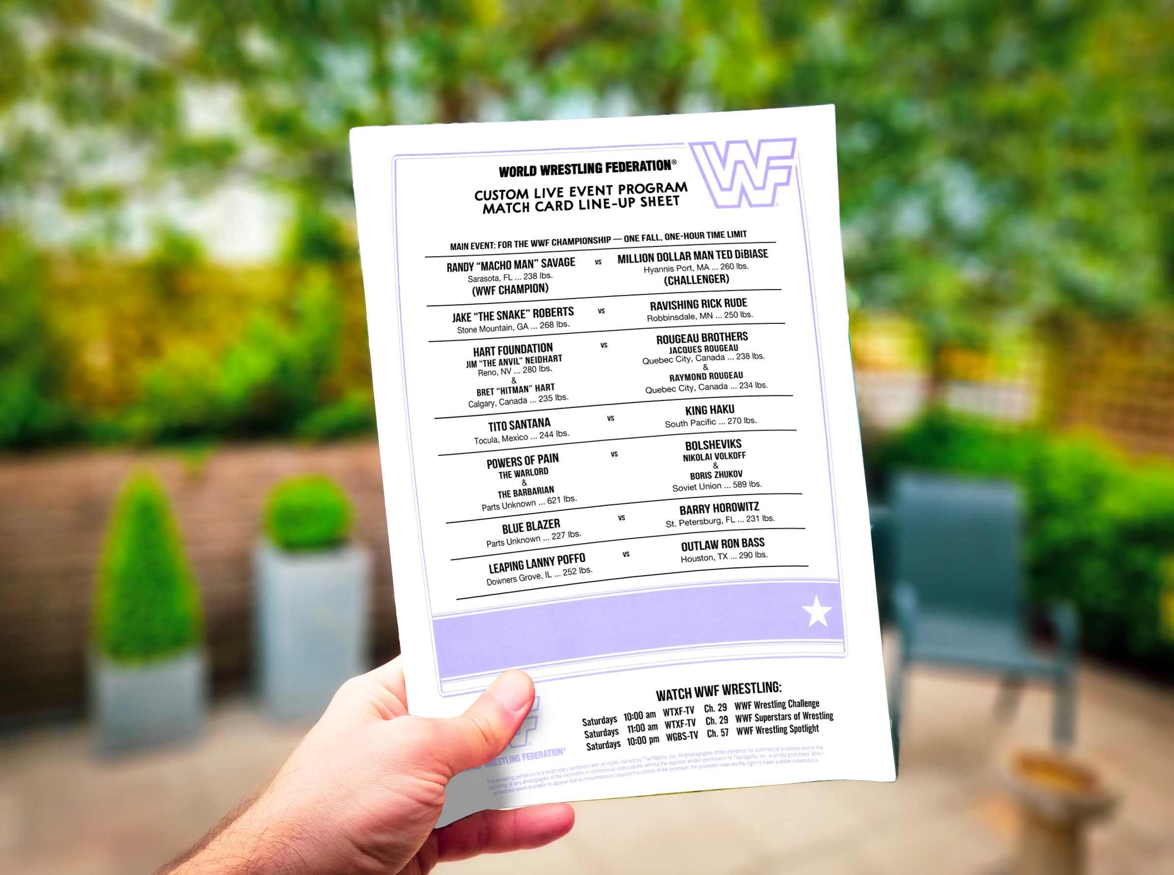 Custom WWF Line-up Sheet Event for Wrestling Program Poster (for Shows ...