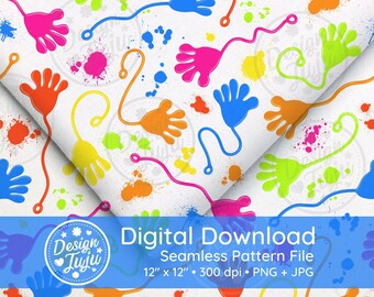 Sticky Splat Hands - Seamless Repeat Pattern for Fabric /Digital or Printable Paper/ Sublimation - Retro Party Favors