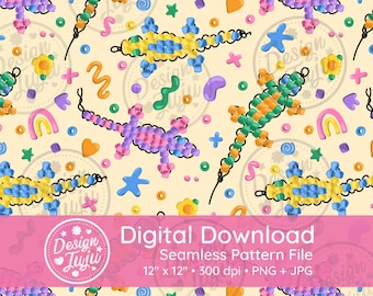 Y2K Beaded Gecko Pattern: Retro Fabric Print (Digital Download)