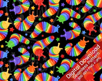 Rainbow Slug Fidget Seamless Repeat Pattern | Fabric /Digital or Printable Paper/ Sublimation - Autism Acceptance Month Slug Life ADHD Toy