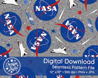 NASA Retro Space STEM - Seamless Repeat Pattern for Fabric /Digital or Printable Paper/ Sublimation -  Logo Rocket Shuttle Stars
