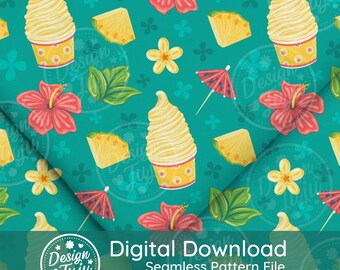Whipped Dreams - Seamless Repeat Surface Pattern | Fabric Vinyl / Digital or Printable Paper/ Sublimation Pineapple Tiki Whip Tropical