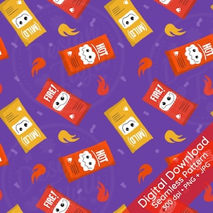 Salsas tontas - Fuego suave y picante - Patrón de repetición sin costuras / Tela / Papel digital o imprimible / Sublimación - Estuche para Kindle con tacos