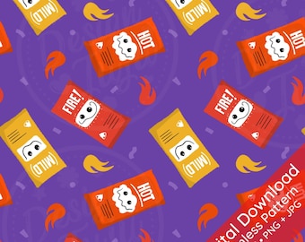 Silly Sauces - Hot Mild Fire - Seamless Repeat Pattern | Fabric /Digital or Printable Paper/ Sublimation - Taco  Packets Kindle Case Insert