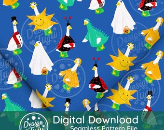 Porch Goose Parade - Seamless Repeat Surface Pattern | Fabric Vinyl / Digital or Printable Paper/ Sublimation Kindle Case Insert