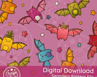 Fruit Bats! Seamless Surface Pattern for Fabric Vinyl Printable Paper Sublimation - Funny Cute Doodle Design