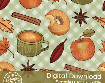 Apple Cider Donut Season Seamless Surface Pattern for Fabric /Printable Paper/ Sublimation- Autumn Fall