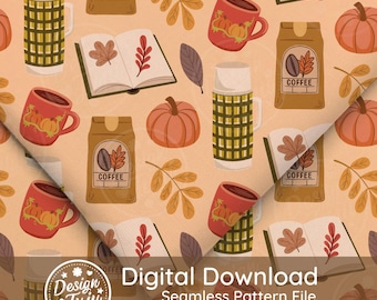 Cozy Coffee Fall Seamless Pattern: Fabric, Vinyl, Paper (Digital Download)