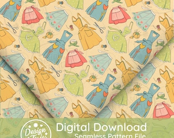 Sew Vintage Apron Inspired Seamless Repeat Surface Pattern | Fabric Vinyl / Digital or Printable Paper/ Sublimation Kindle Case Insert