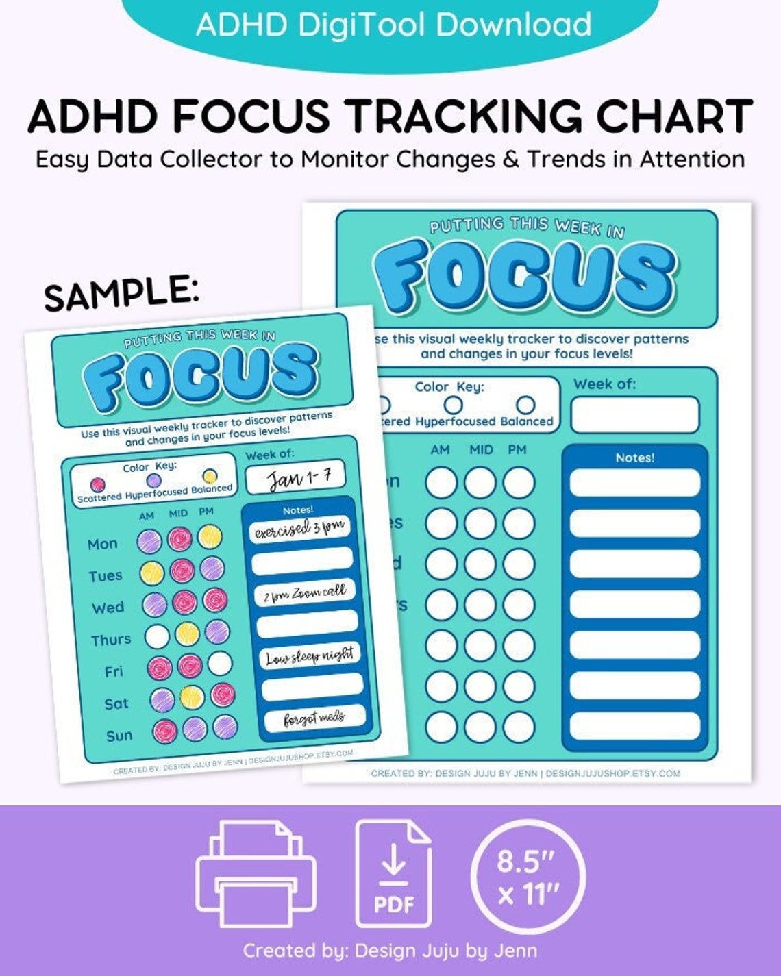 ADHD Weekly Focus Tracker Chart - Digital Download for Teens and Adults ...