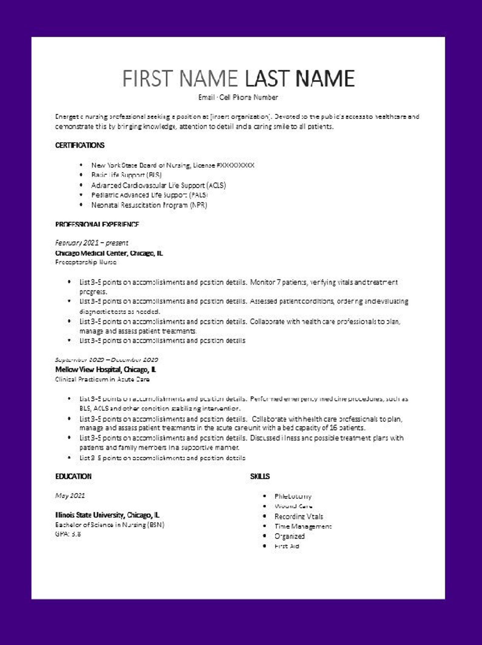 Entry Level Nurse Resume Template Nurse Resume New Grad Etsy Canada Entry Level Nurse Resume Template Nurse Resume New Grad Etsy Canada