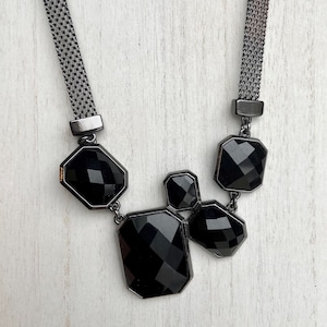 Black Crystal Statement Necklace - Jeweled Tuxedo Costume