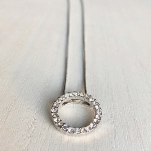 Rhinestone Circle Pendant Necklace - Silver Tone, 15&quot;