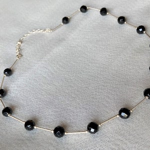 Silver Bead Choker Necklace - Black Jewel Costume Jewelry