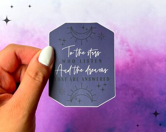 Boho a las estrellas que escuchan la etiqueta engomada, cita de Feysand Pegatina
