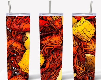 20 oz Crawfish Boil PNG & Crawfish PNG Skinny Tumbler Designs - 2 PNG Files