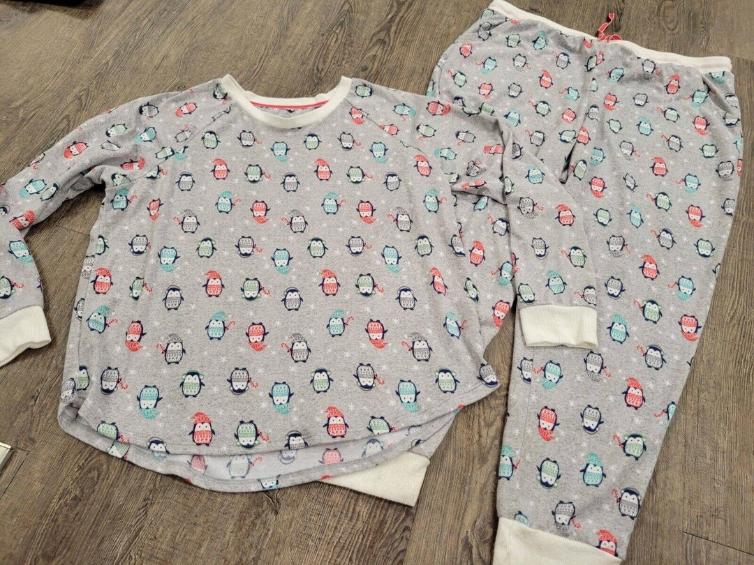 Cuddl Duds Penguin Gray Super Soft Pajamas Christmas Holiday Etsy