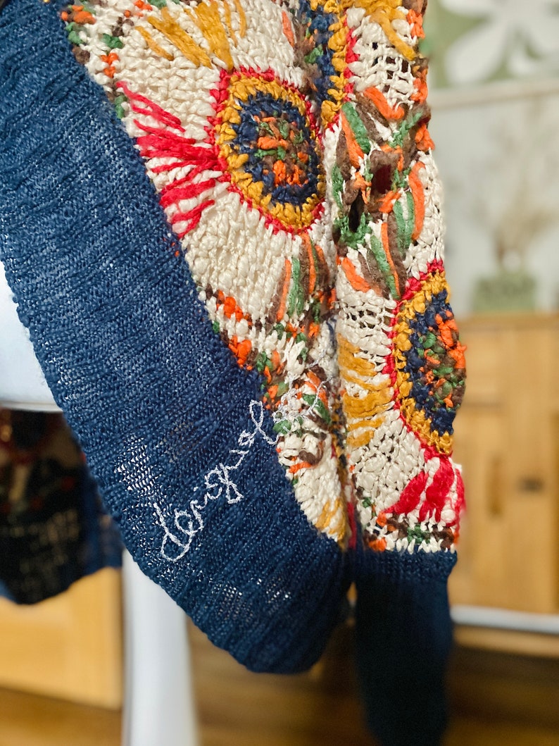 Cardigan au crochet coloré Patchwork Cardigan d'été Desigual tenue de festival hippie Cardigan bohème vintage d'été pull pull floral image 8