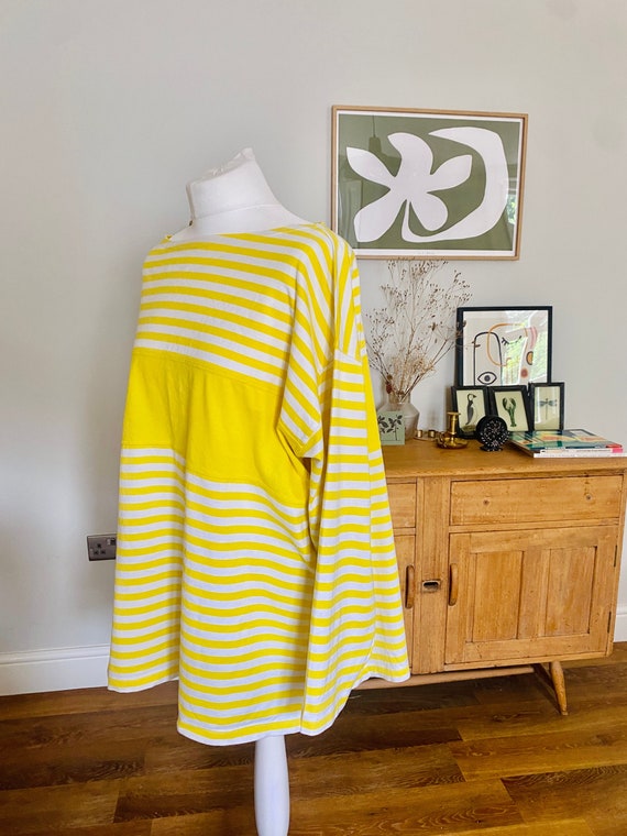 MARIMEKKO Top Vintage Nautical Yellow Striped 90s 