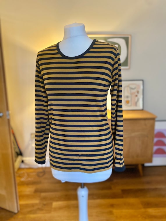 MARIMEKKO Top Vintage Nautical Brown Black Camel S