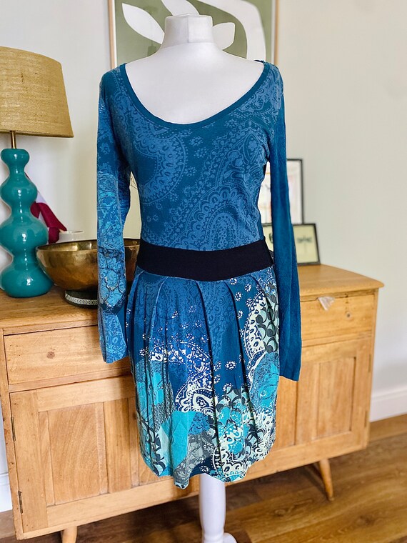 Vintage Desigual Dress Blue Graphic Print Floral … - image 4