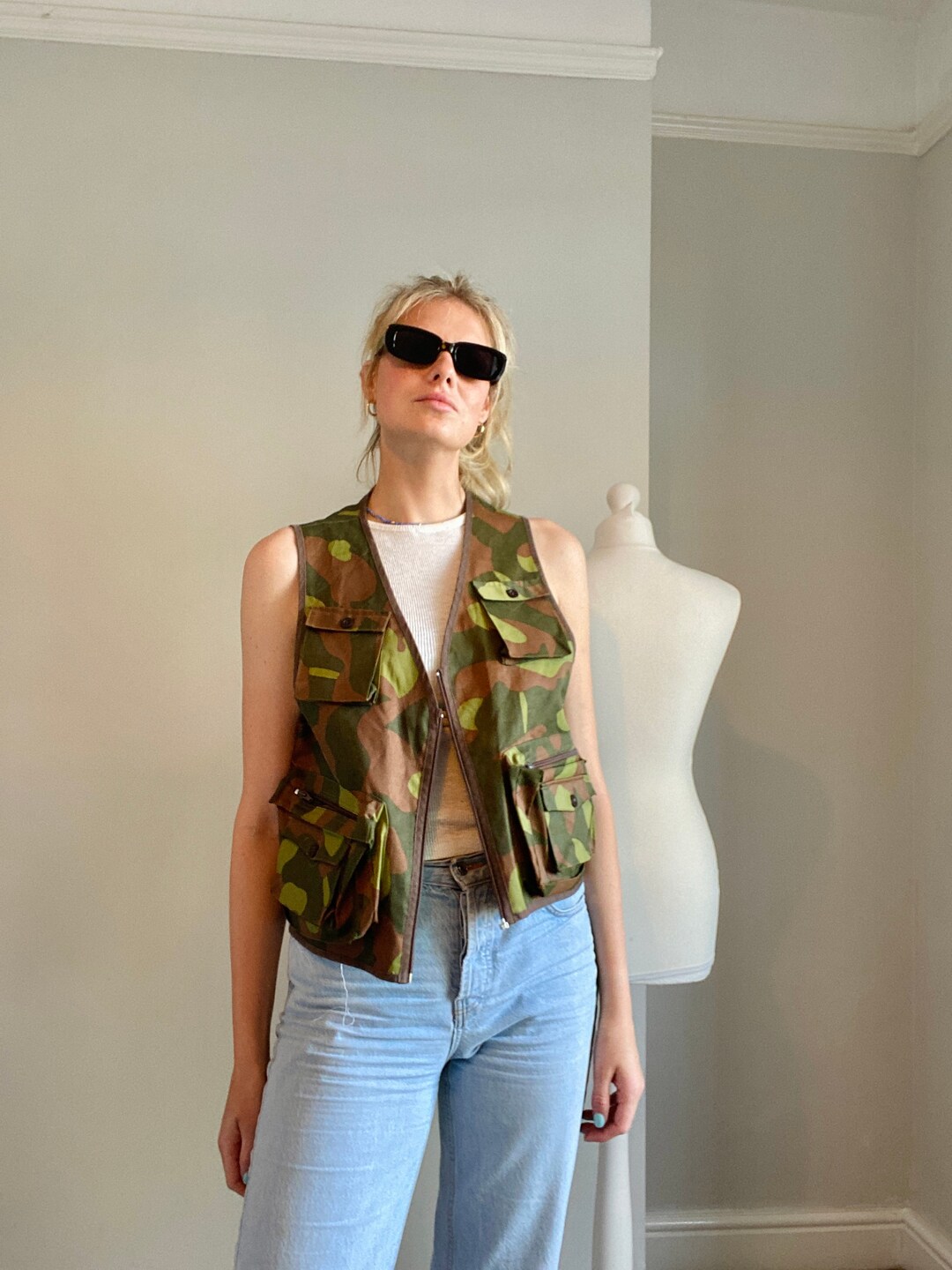 Vintage Camouflage Utility Vest 90s Camo Vest Women's Camouflage Vest