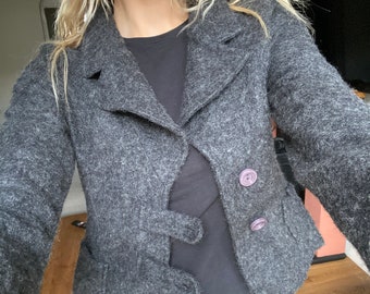 Pull en laine vintage, blazer en laine d'hiver chaud, veste cardigan en laine, vêtements d'extérieur chauds à la mode, pull vintage en laine, blazer pour femme UK 10