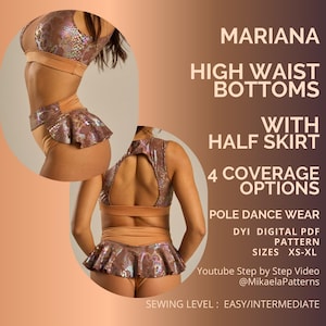 Molde PDF Calça Mariana Cintura Alta com Meia Saia, Molde Pole Dance, Molde xs - xl, Molde PDF Calça, Papel A4 ou carta americana