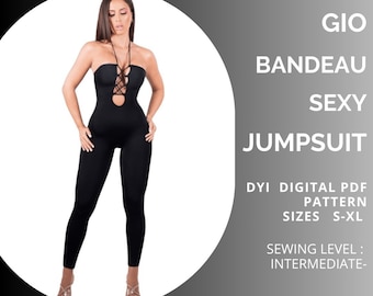 PDF Sewing Pattern Bandeau Jumpsuit, Activewear, Fashion, S-XL, A4