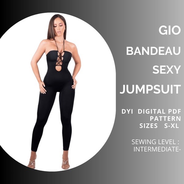 PDF Jumpsuit Pattern, GIO Sexy Bandeau Jumpsuit Pattern, Pdf Romper Pattern, Bodysuit Pattern, Jumpsuit Sewing Pattern S - XL, Pdf Pattern