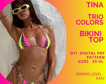 PDF Sewing Pattern Triangle Top Trio Colors, Bikini, Swimwear, XS-XL, A4/us Letter