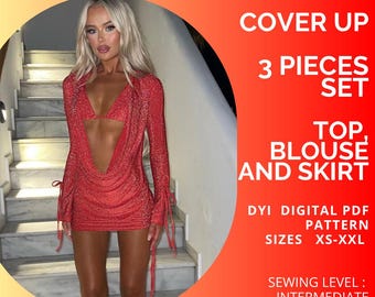 PDF Sewing Pattern 3-Pieces Top Cover Up with Skirt, XS-XXL, A4/us Letter/A0